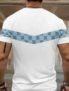 Men's Letter Print Short Sleeve T-Shirt And Shorts Set - Baby Blue - View 3