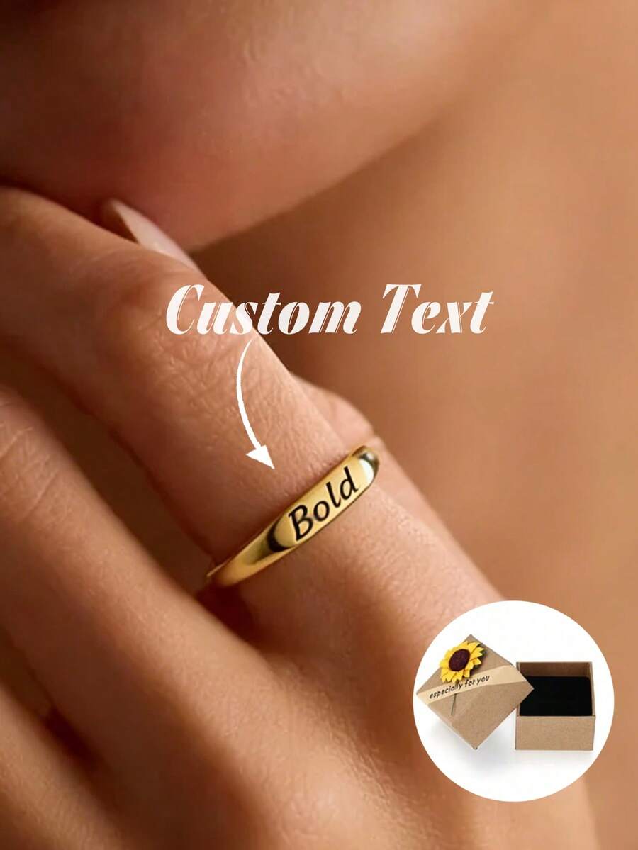 1 chiếc nhẫn đôi bằng thép không gỉ hình trái tim đính đá Zirconia, khắc tên cá nhân, thích hợp làm quà tặng cho bạn trai và bạn gái, quà cưới, quà Valentine, quà kỷ niệm, quà ngày lễ. - Vàng - Xem 1