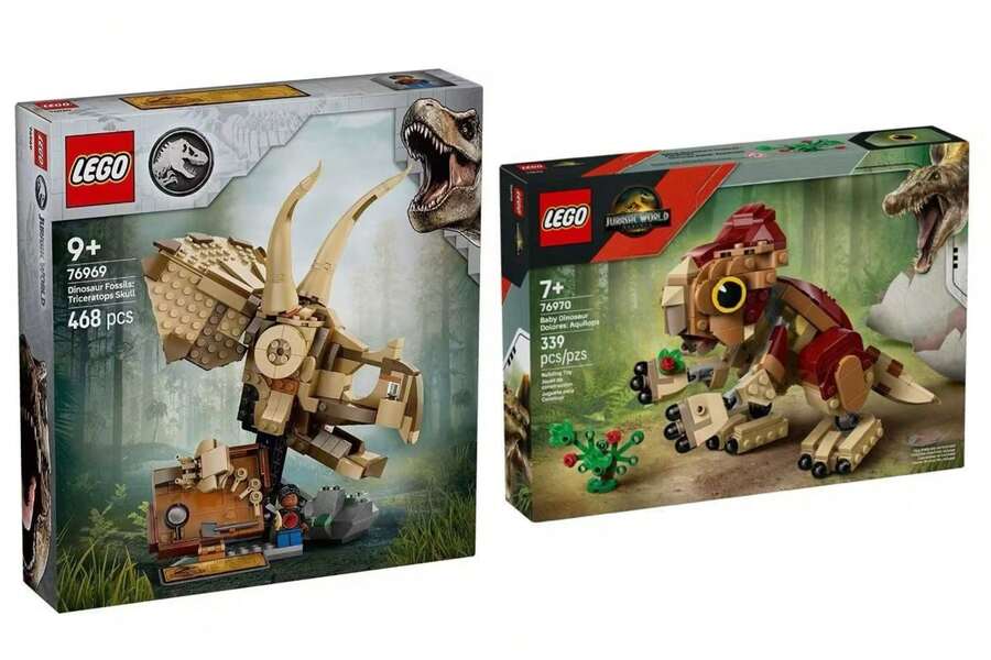 LEGO 乐高侏罗纪系列 76969 恐龙化石:三角龙头骨/76970 恐龙小路:牛角龙男孩积木玩具 - 彩色 - 查看 1