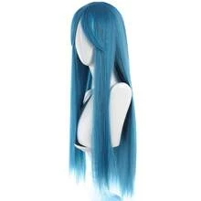 1 Piece Synthetic Heat-Resistant Straight Hair 28 Inch Long Straight Mint Blue Wig Middle Part Bangs Natural Looking Soft Heat Resistant Wigs For Party Daily Use Cos Play Wig - Multicolor - View 4