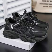 Giày thể thao nam kiểu dáng thường ngày phổ biến ở châu Âu và Mỹ, giày chạy bộ thấp cổ buộc dây thoáng khí, giày chạy bộ mùa hè thời trang. - màu đen - Xem 1