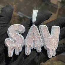 Colgante de letra con goteo personalizado, collar KLS con incrustaciones de diamantes de imitación, joyería de iniciales estilo hip-hop unisex personalizada, accesorio de regalo estilo hip-hop personalizado - Gota de agua extragrande - Ver 7