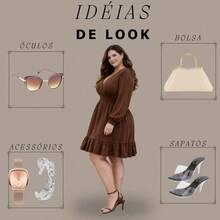 Plus Size Women's Midi Long Sleeve High Elasticity Dress - màu đen - Xem 4