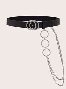 1pc Women's Fashion Versatile Belt, High-End Double Ring Buckle Chain Decor Street Style Waist Belt - Double Buckle Women's Belt - View 6