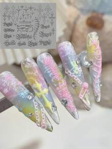 Khuôn vẽ móng 3D hình Thánh giá Gothic, Chữ cái, Nơ. - Trong sáng - Xem 15