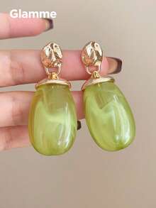1 Pair Resin Green Water Drop Earrings, Casual Vacation Commute Party Exaggerated Earrings For Women - Green - View 5