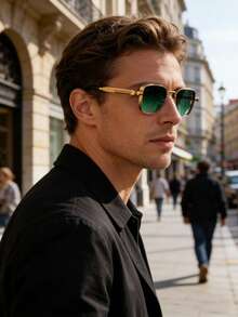 Retro Gold Metal Frame Glasses, Suitable For Men And Women, Steampunk Style, Street Fashion, Can Be Worn Daily And For Driving - Black - View 4