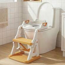 Agislone Foldable Toddler Toilet Seat With Step Stool - 2 In 1 Adjustable Height Potty Training Seat | Stable Triangle Structure | Splash Guard | Anti-Slip Pedal - For Boys & Girls (Grey) - Yellow - View 1