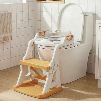 Agislone Foldable Toddler Toilet Seat With Step Stool - 2 In 1 Adjustable Height Potty Training Seat | Stable Triangle Structure | Splash Guard | Anti-Slip Pedal - For Boys & Girls (Grey)