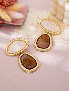 1 Đôi bông tai mặt dây chuyền hình elip bất đối xứng thời trang, phù hợp với trang phục thường ngày và dự tiệc của phụ nữ. - hình trái xoan - Xem 10