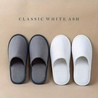 1 par de zapatillas desechables, ligeras y transpirables, fáciles de llevar, color gris resistente a la suciedad, color blanco elegante, reutilizables, lavables a máquina, adecuadas para interiores, dormitorio, hotel