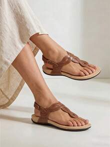 Athlefit Women's Orthopedic Arch Support Sandals - Comfortable Thong T-Strap Orthotic Casual Flat Sandals For Women - màu nâu - Xem 3