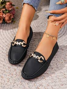 Giày lười nữ đế bằng, giày lười mùa hè mới với dây xích đính đá, đế mềm, giày casual thoải mái, đa năng, kiểu dáng thanh lịch, màu đen. - màu đen - Xem 5