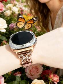1件玫瑰粉鑲嵌人造鋯石錶帶，適用於Galaxy Watch 8；1件女士珠寶手鍊式PU皮革時尚錶帶，適用於Galaxy Watch 8 40mm 44mm；可調節替換錶帶配件，運動錶帶，男女通用，適合4.7至6.8英吋手腕 - 玫瑰粉 - 查看 4