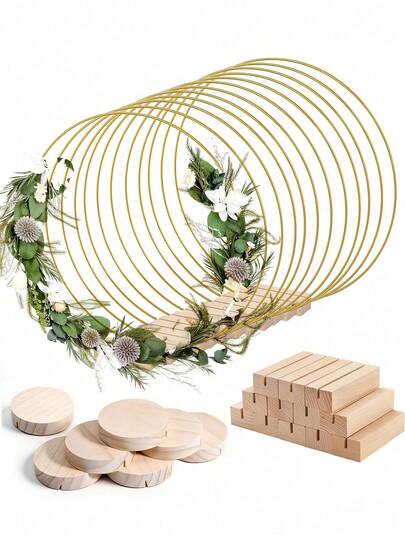 20 piezas Centros de mesa con anillos florales de metal con soporte, anillos de metal grandes para manualidades, que incluyen anillos de hierro metálico, soportes circulares de exhibición, soportes cuadrados de exhibición y anillos trenzados de oro para decoraciones de boda DIY como atrapasueños. Centros de mesa con anillos florales de metal, anillos florales de metal dorado, para hacer coronas de mesa de boda y manualidades colgantes de pared.