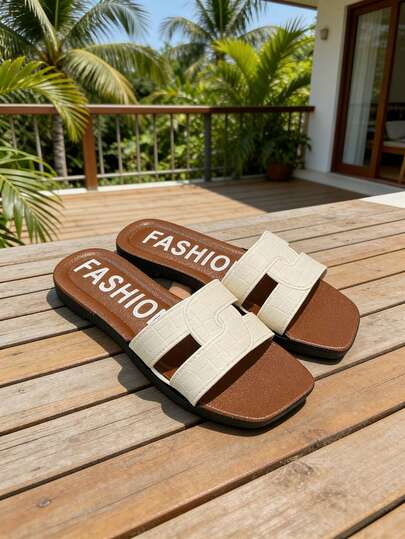 Women's Solid Color Open Toe Flat Sandals, Women's Summer Sandals, New Beach Sandals, Elegant Casual Versatile Women's Flat Slide Sandals, Women's Flat Sandals, Open Toe Sandals, Open Toe Slippers, White Slippers, White Sandals