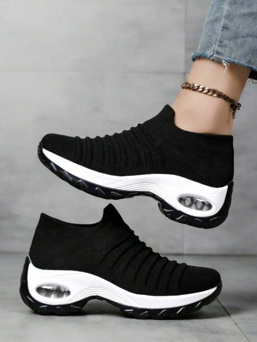Women's Lightweight Sneakers Breathable Air Cushion Spring Fall Chunky Shoes Tennis Shoes Outdoor Office Work Walking Travel Sport Shoes - Đen và trắng - Xem 1