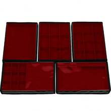 5 Large Jewelry Trays In Velvet Faux Leather (33x22cm) With Cover - 紅色 - 查看 1