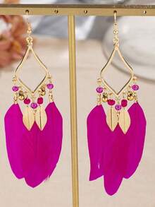 一对几何羽毛吊坠耳环，百搭优雅，适合女性日常佩戴。 - 復古風 - 查看 10