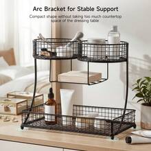 Senmeo 1pc Sleek 3-Tier Metal Cosmetic Organizer (No Installation), Space-Saving For Dressing Table/Bathroom - 黑色雙頭 - 查看 10