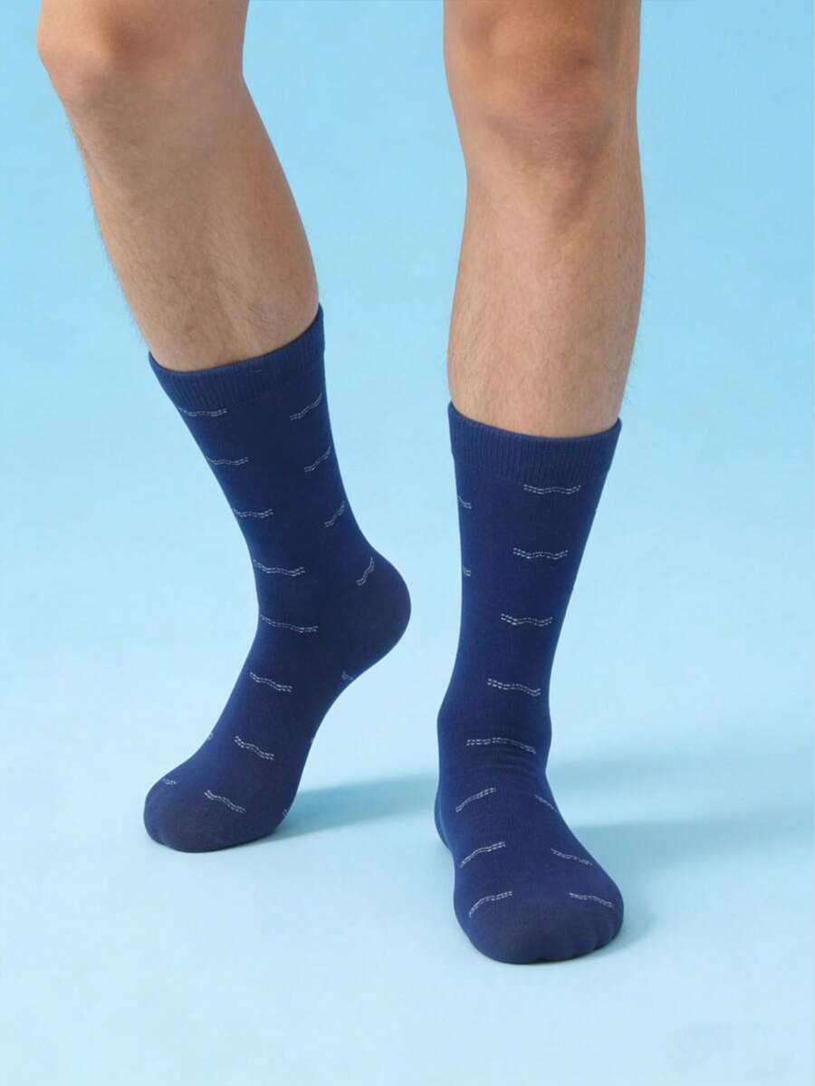 1双男士经典波浪纹蓝色商务正装船袜 - 藍色 - 查看 1