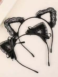 1/2 chiếc Băng đô tai mèo ren hoạt hình, Kẹp tóc tai thỏ rỗng dễ thương gợi cảm có chuông, Băng đô nữ, Kiểu dáng 2026 - màu đen - Xem 1