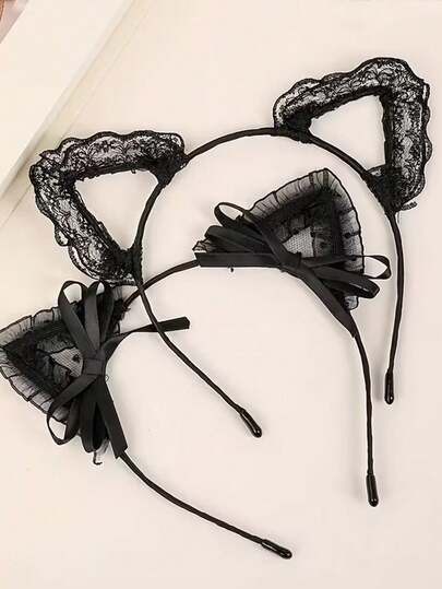 1/2 chiếc Băng đô tai mèo ren hoạt hình, Kẹp tóc tai thỏ rỗng dễ thương gợi cảm có chuông, Băng đô nữ, Kiểu dáng 2026