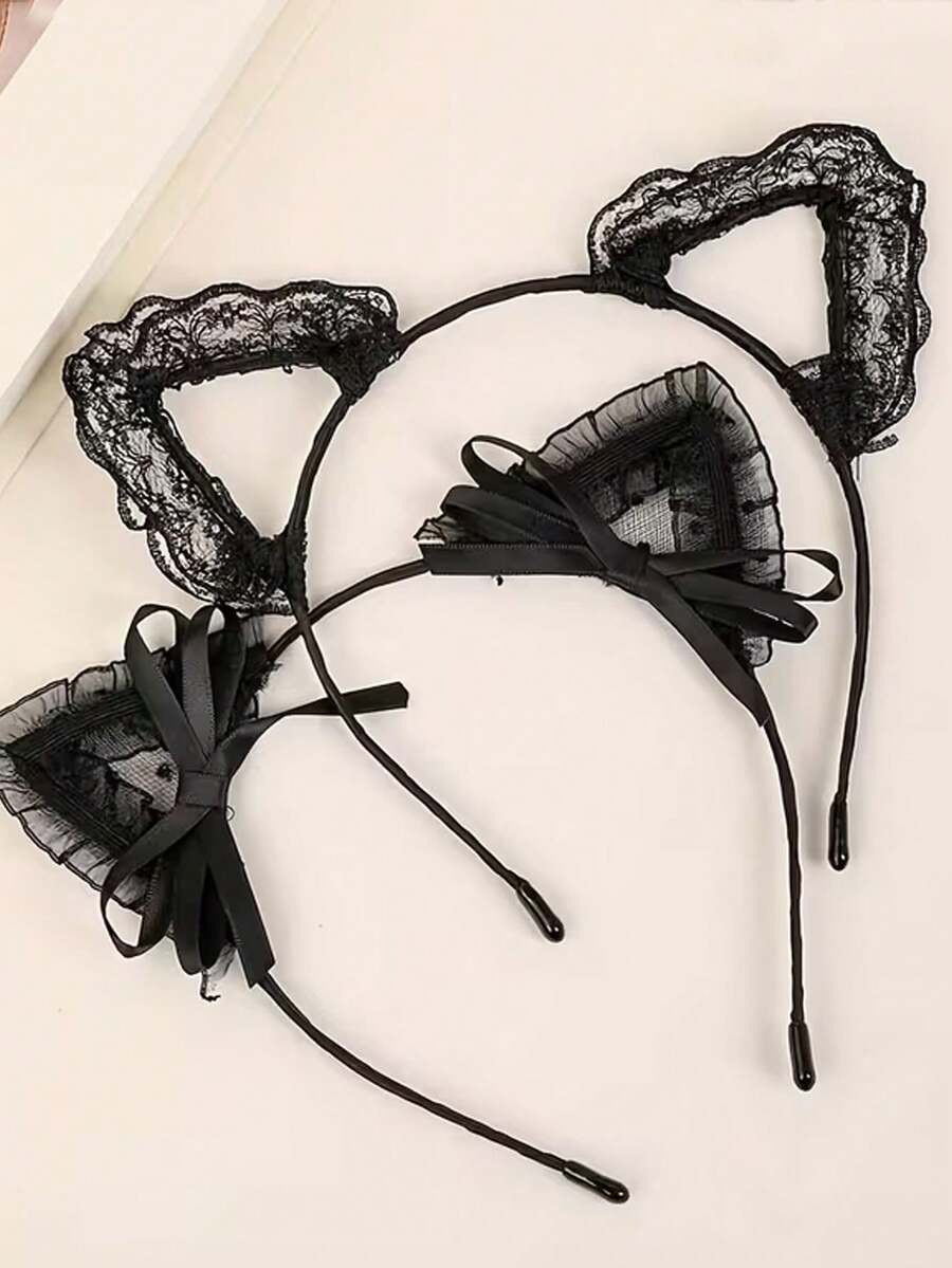 1/2 chiếc Băng đô tai mèo ren hoạt hình, Kẹp tóc tai thỏ rỗng dễ thương gợi cảm có chuông, Băng đô nữ, Kiểu dáng 2026 - màu đen - Xem 1