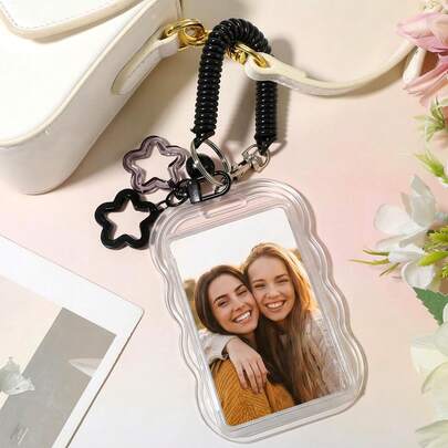 Hộp đựng ảnh, Móc khóa đựng ảnh, Hộp đựng thẻ ảnh, Hộp đựng thẻ PC có hình ngôi sao, Móc khóa thẻ xe buýt, Tấm bảo vệ trong suốt, Móc khóa có hình chuông, Tấm bảo vệ trong suốt cho ảnh (Đen, 1)