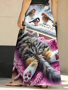 Plus Size Women Skirt Straight Cut With Pockets Vacation Style Without Belt Graphic Print For Holidays Daily Casual Comfortable Suitable For Leisure Sports Wear 250g - 彩色 - 查看 3