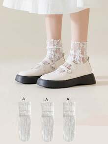 1/3 Pairs Floral Lace Ruffle Socks. Ultra-Thin Sheer Women's Mid-Calf Socks. Decorative Socks To Pair With Leather Shoes And Sandals In Spring/Summer. Soft Mesh Socks. Sweet Socks. Backless Socks - Multicolor - View 37