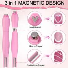 Pink 3D Heart Magnet, 6-In-1 Cat Eye Magnet With Dual Line And Moon Snake Pattern, Flower And French Nail Art Design, Multi-Effect UV Gel Nail Magnetic Tool Suitable For Home Salon DIY, Perfect For Nail Art Beginners, Nail Artists And DIY Enthusiasts, Great Gift For Valentine's Day And Mother's Day - Pink - View 10