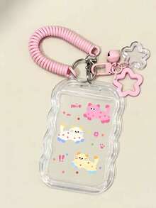 Transparent Cat Pattern Card Holder With Retractable Lanyard And Wrist Strap - Made Of Clear PVC Material, With Safety Lock Mechanism, Anti-Theft Design, Durable For Student ID, Meal Card, Access Card, Etc. - Multicolor - View 5