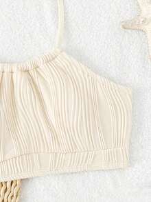 Bộ bikini cho bé gái tuổi teen, kiểu dáng mới châu Âu và Mỹ, đồ bơi hai mảnh bằng vải jacquard dệt kim kiểu cổ yếm, đồ bơi kiểu Hàn Quốc thời trang và kín đáo, thích hợp cho đi biển và đi nghỉ mát. - Màu be - Xem 5