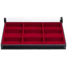 5 Large Jewelry Trays In Velvet Faux Leather (33x22cm) With Cover - 紅色 - 查看 3