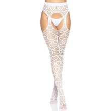 Medias de rejilla con liguero para mujer de - Blanco - Ver 4