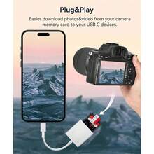 USB-C TF/SD 讀卡機，適用於 iPhone 15 16/iPod，Xdgeload USB-C Type-C SD 讀卡機，支援 SD 與 TF 儲存卡同時讀取，方便查看相機照片，隨插即用設計，2 插槽 - 白色 - 查看 6