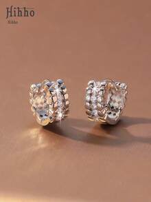 Hihho 1 Pair Double Row Zirconia Earrings, Gold/Silver Plated, European And American Luxury Style, Exquisite Metal Beads And Fully Paved Zirconia Design, Elegant Atmosphere, Suitable For Daily, Dating, Party Wear, Can Be Worn Alone Or Stacked - Beaded  Earrings - View 9