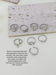 Set de 8 anillos de metal liso asimétrico vintage, anillos geométricos para mujer, aptos para uso diario - Plateado - Ver 5