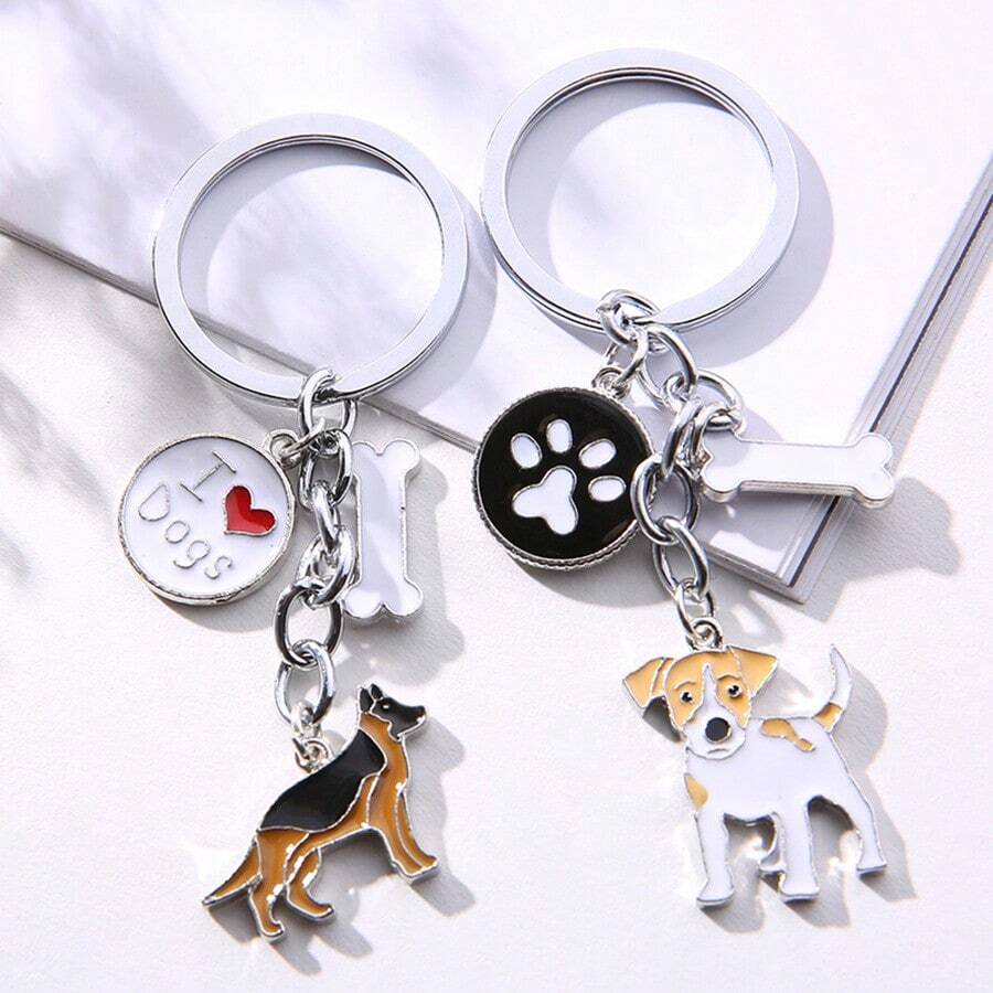 Jack Shepherd Dog Metal Keychain Personalized Pet Lover Gift With Heart Bone Charm Durable Puppy Key Ring For Business Travel Souvenir - 泰迪 - 查看 1