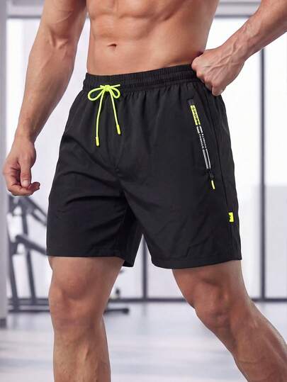 1pc Men's Sports Shorts, Summer Fitness Training Running Shorts With Zipper Pockets, Lightweight & Comfortable, Suitable For Daily Outdoor, Basketball Wear