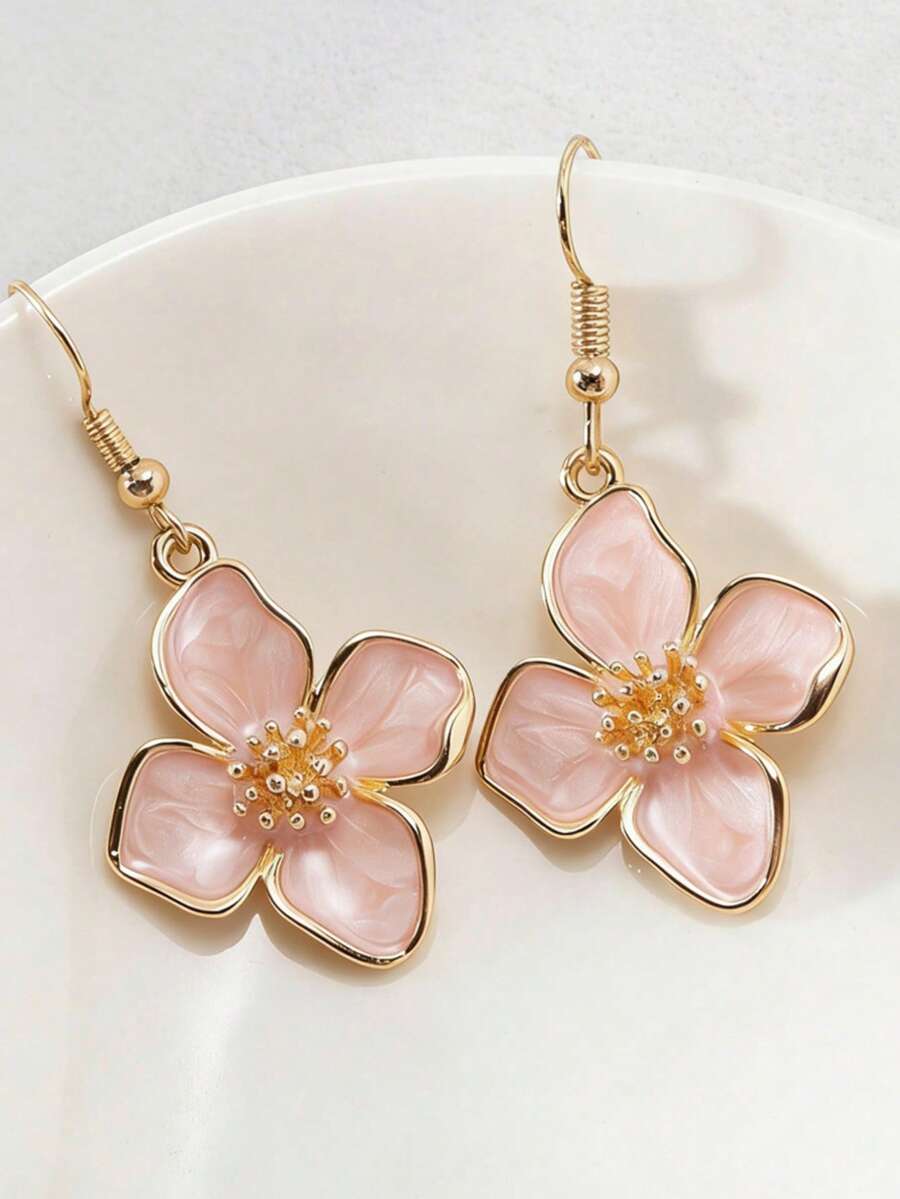 Bông tai hoa dáng dài men hồng phong cách Bohemian dành cho nữ - Bông tai hoa dáng suông, trang sức mùa xuân và dự tiệc cưới. - bông tai hoa - Xem 1