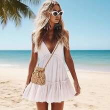 Handwoven Small Crossbody Bag For Women, New Woven Messenger Bag, Niche Beach Casual Shoulder Bag, Mini Square Envelope Bag, Crossbody Bag, Suitable For Beach Resort - 卡其色 - 查看 11