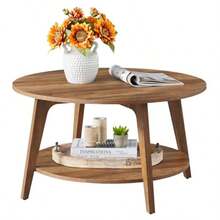 VASAGLE Mesa de Centro Mesa Redonda 2 Niveles para Sala de Estar 80 x 45 cm Diá. x Alto Montaje Fácil Marrón Miel MLCT243K41V1 - Marrn miel - Ver 1