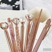 3支/5支/8支装1毫米玫瑰金闪光金属人造钻石圆珠笔，是馈赠亲友、同学、学生、派对用品、婚礼用品、办公学习用品的完美之选。 - A - 查看 4