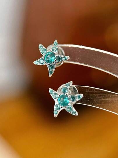 1pc Elegant Nautical Statement Studs With Full Coverage Blue-Green Stone Details