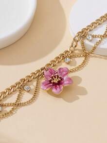 1 chiếc vòng chân tua rua thủ công nhuộm màu chuyển sắc rực rỡ với mặt dây chuyền hình hoa 5 cánh, phong cách nghỉ dưỡng dành cho nữ. - Hồng - Xem 4