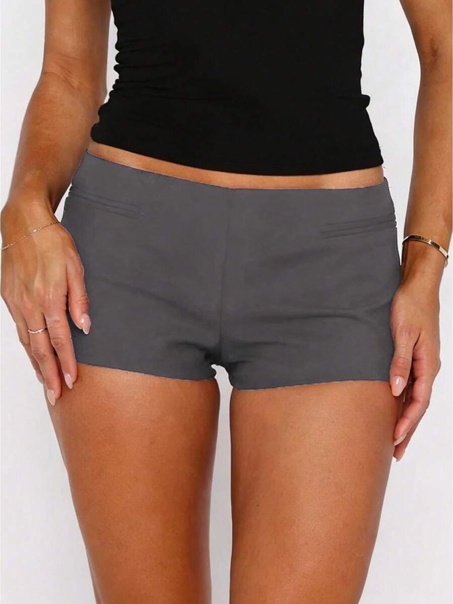 Y2k Low Rise Booty Shorts For Women Micro Mini Fitted Shorts Hot Pants Going Out Bottoms Streetwear Women's Low Rise Booty Shorts Y2k Skinny Micro Mini Shorts Summer Hot Pants - 灰色 - 查看 1