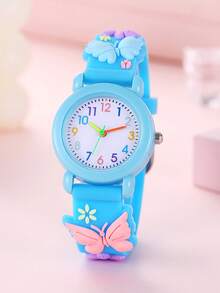 New Cartoon Butterfly Children's Watch, Quartz Electronic Watch With Colorful Numerals, Gift For Little Girls - Blue - View 2