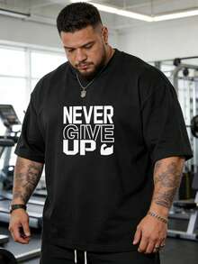 Plus Size Men's Fashion Loose Short Sleeve T-Shirt | Exquisite Design | Summer Essential | Easy To Match | Showcase Your Style, Suitable For Daily Wear, Sports, Vacation, Summer, Fitness And Exercise, A Perfect Gift For Your Husband - Black - View 3